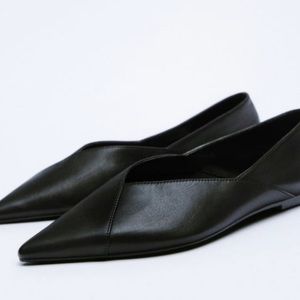 ZARA V Shape Origami Geometric Leather Pointed Toe Ballet Flats